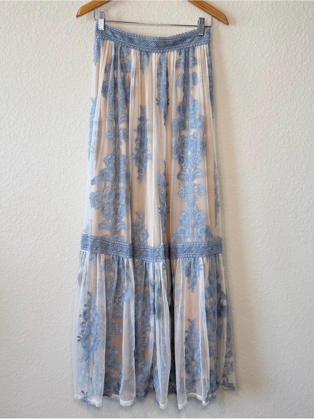 Altar'd State Pale Blue Embroidered Maxi Skirt size 6 - Picture 4 of 9